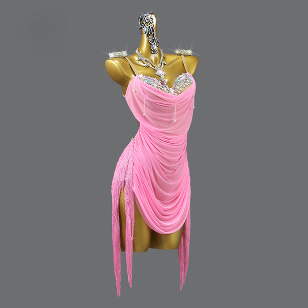 women's light pink latin dress Customized Professonial Dancewear Rhinestone Slip Backless Tassel Dance Rumba Tango Cha Cha Performance Costume – DANCEYM Aidan Mattox Ruffle Cocktail blending elegance mens long slevves shirt Color:As Photo(Sky Blue)
