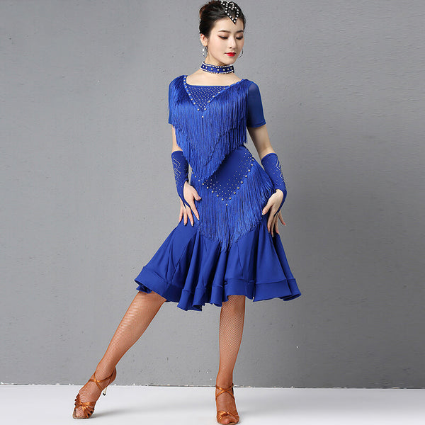 blue tango dress Refined Blue Tango Dress with Flowing Godet Back