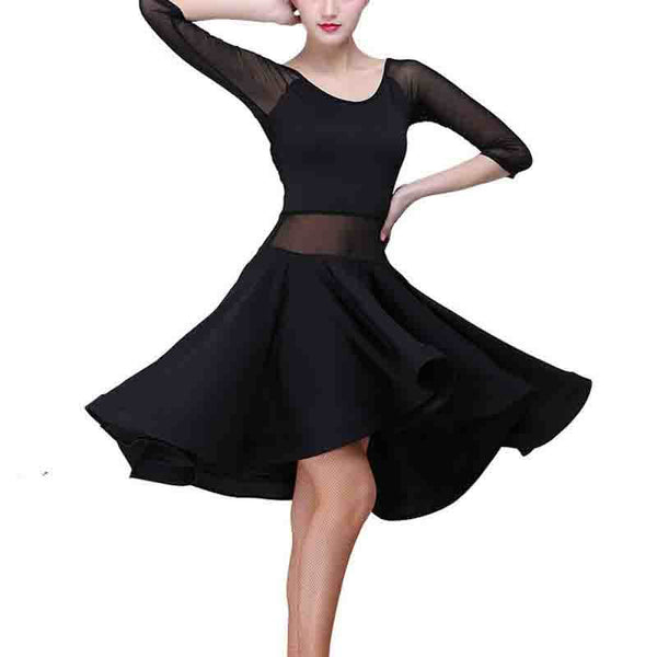 Womens A-Line Knee-Length Round Neck 3/4 Length Sleeve Latin Dress – DANCEYM Womens A-Line Knee-Length Round Neck 3/4 Length Sleeve Latin Dress – DANCEYM