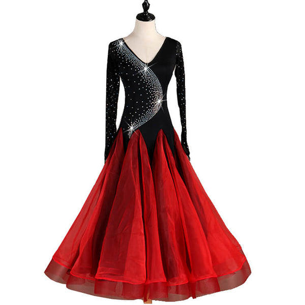 Womens Swing Long Patchwork Long Sleeve Ballroom Dress with Beading –  DANCEYM