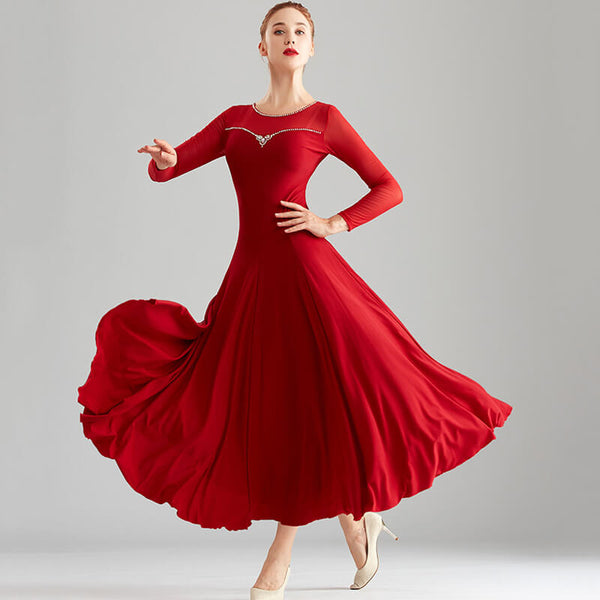 Draped Long Ballroom Dress with Rhinestones – DANCEYM