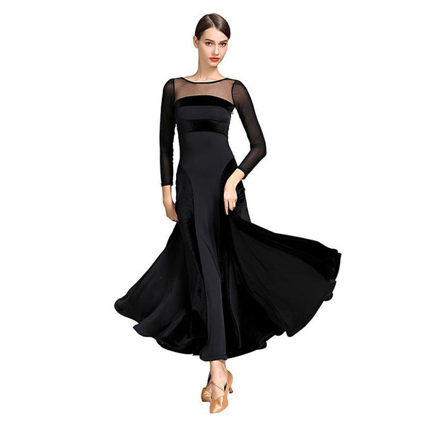 Womens Ball Gown Maxi Boat Neck Sheer Sleeve Ballroom Dress with Mesh DANCEYM Womens Ball Gown Maxi Boat Neck Sheer Sleeve Ballroom Dress with Mesh DANCEYM