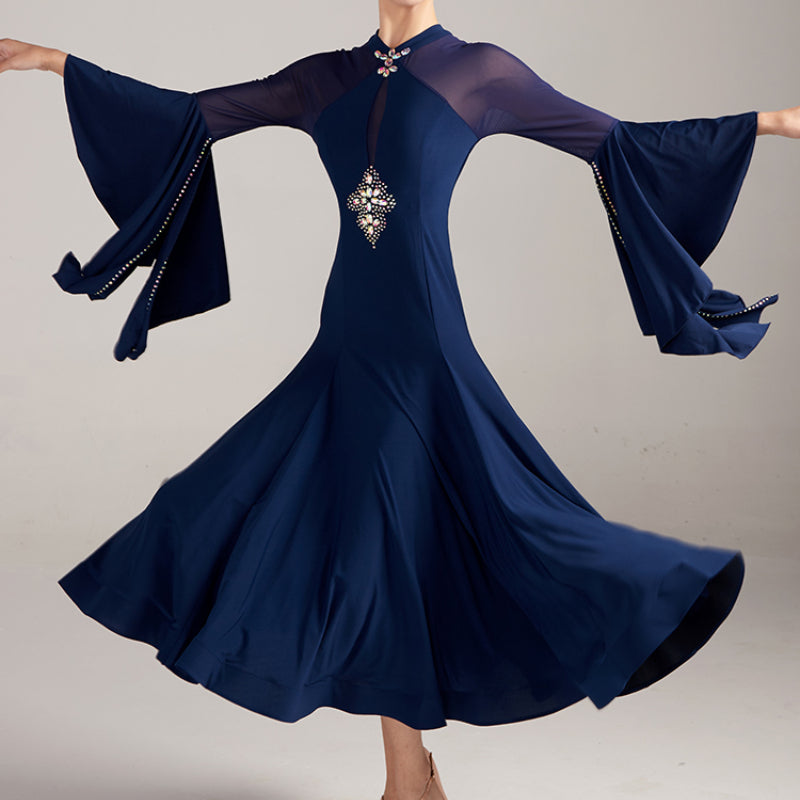 Women Flare Sleeve Long Ballroom Dance Dress Backless Dance Dress – DANCEYM