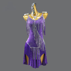 Customized Women Slip Rumba Dance Dress Rhinestone Tassel Fringed Latin Sumba Stage Performance Professional Costume DANCEYM Customized Women Slip Rumba Dance Dress Rhinestone Tassel Fringed Latin Sumba Stage Performance Professional Costume DANCEYM