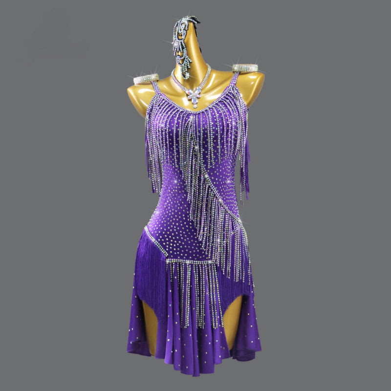 Customized Women Slip Rumba Dance Dress Rhinestone Tassel Fringed Latin Sumba Stage Performance Professional Costume – DANCEYM Customized Women Slip Rumba Dance Dress Rhinestone Tassel Fringed Latin Sumba Stage Performance Professional Costume – DANCEYM