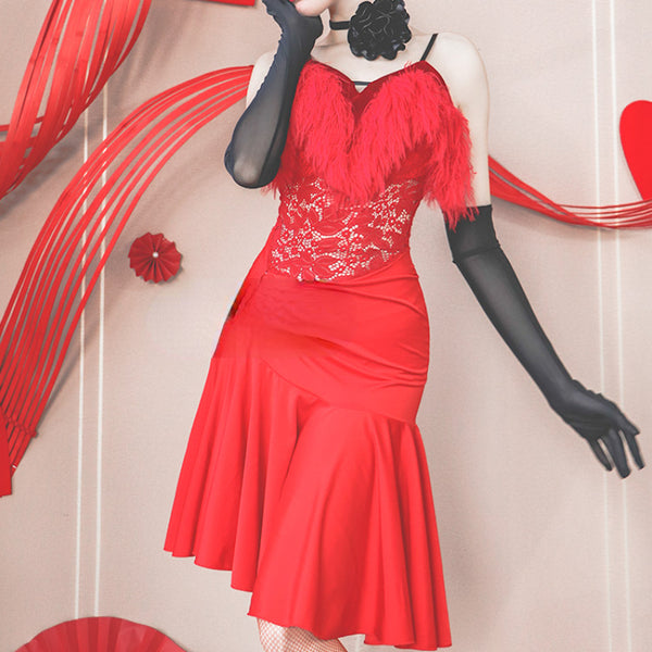 Red suspender Latin Dance Dress