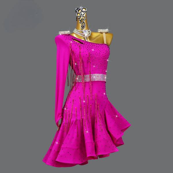 Customized Rose Red Latin Dance Dress