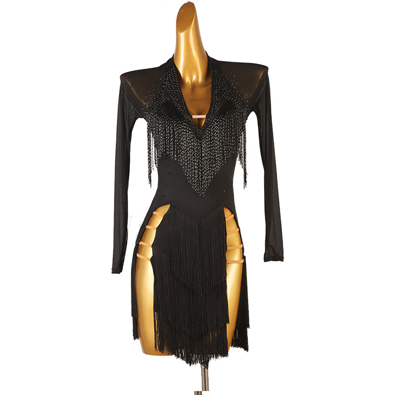 Women Long Sleeve Professional Slit Solid Color Latin Dance Dress  Performance Dancewear – DANCEYM