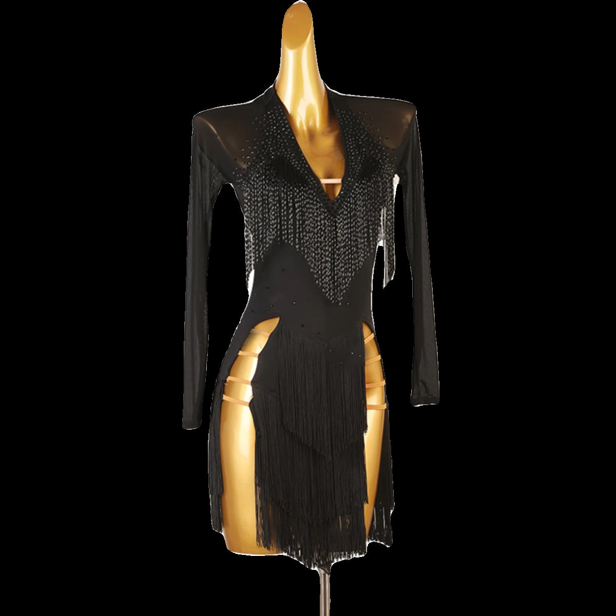 Women Long Sleeve Professional Slit Solid Color Latin Dance Dress Performance Dancewear DANCEYM Women Long Sleeve Professional Slit Solid Color Latin Dance Dress Performance Dancewear DANCEYM