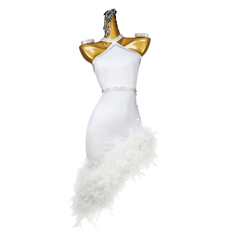 Customized Professional Latin Dance Dress White Feather Trim Hemba Cha Cha Performance Dancing Costume DANCEYM Customized Professional Latin Dance Dress White Feather Trim Hemba Cha Cha Performance Dancing Costume DANCEYM