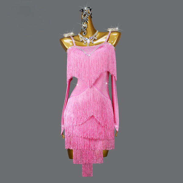 Customized Pink Slip Latin Dance Dress