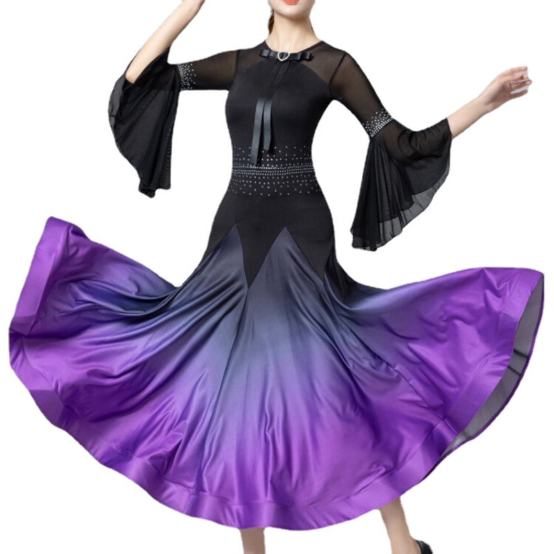 Womens A-Line Round Neck Long Sleeve Ballroom Dress with Rhinestones –  DANCEYM