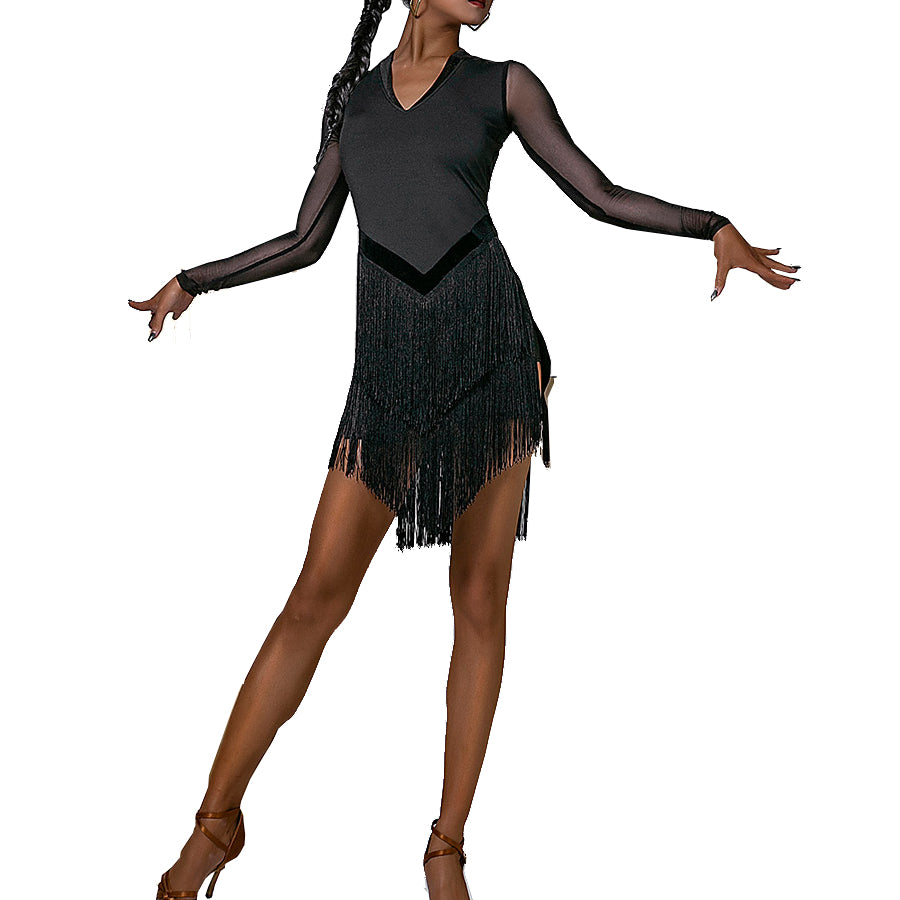 black mesh dance dress Women Backless Solid Color Hollow Out Latin – DANCEYM Black Chun LI cosplay offering a secure fit 2026 GLOBAL FESTIVAL SHOP Size:40