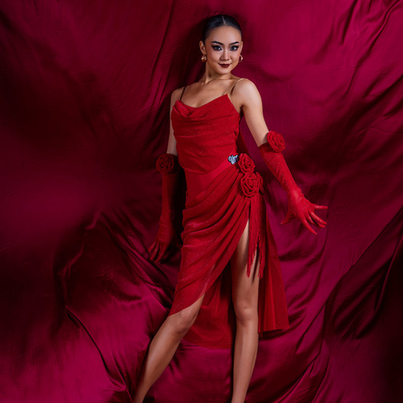 red flowy dance dress Aislor Lyrical Women Modern Contemporary Dance Costume Ballet Leotard Spaghetti Straps Maxi Dress Red XL