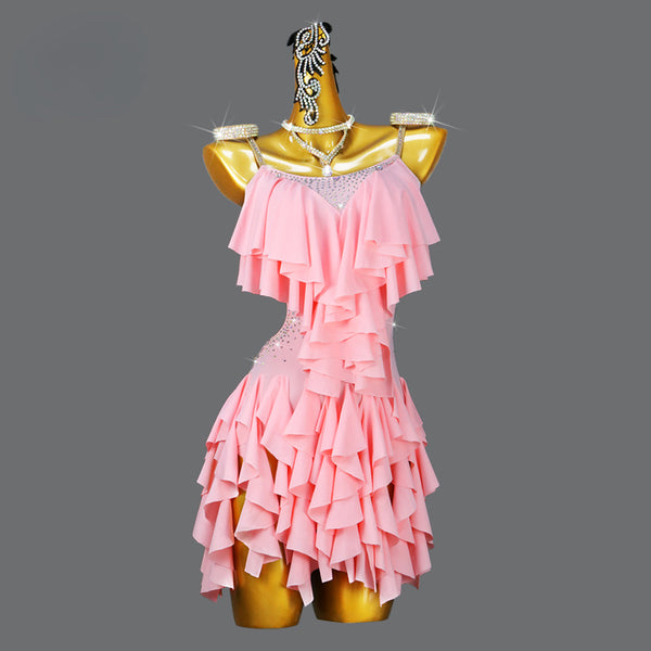 Customized Pink Girls Latin Dance Dress