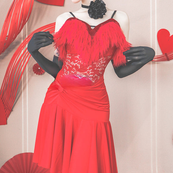 Red suspender Latin Dance Dress
