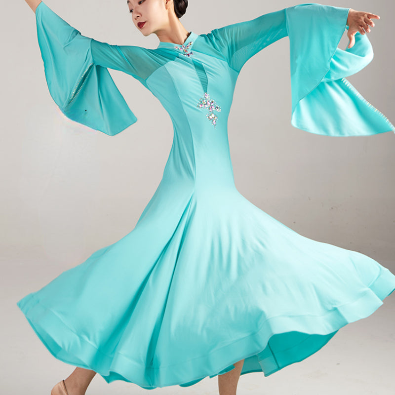 Floating Sleeve Backless Ballroom Dance Dress