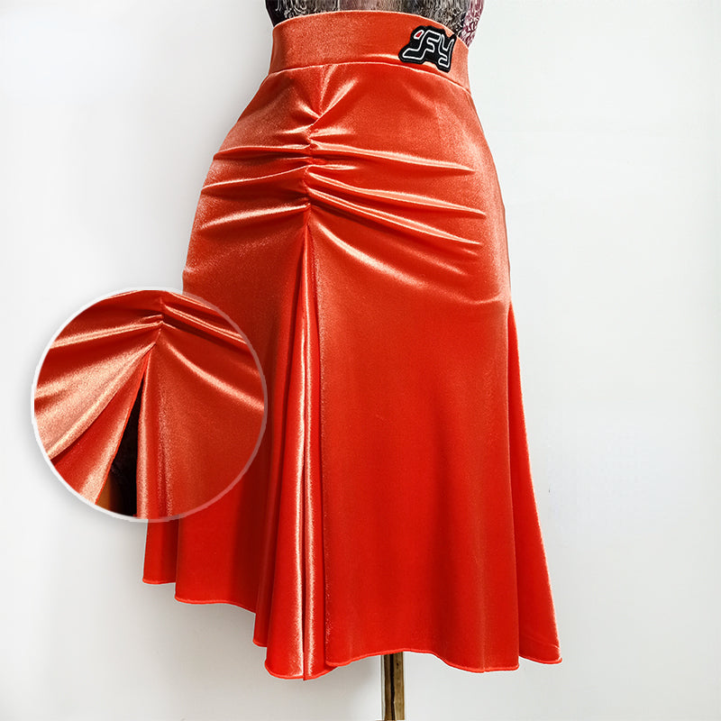 Slit Shirring Latin Dance Skirt