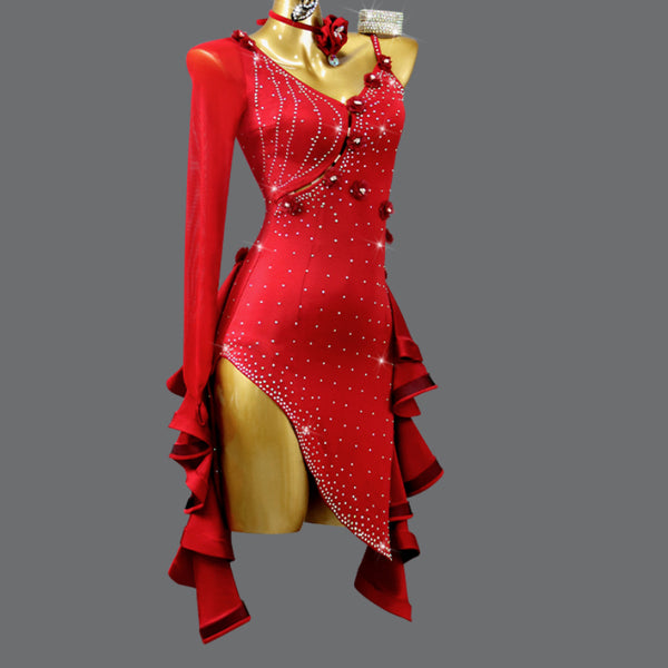 Customized Single Shoulder Latin Dance Dress