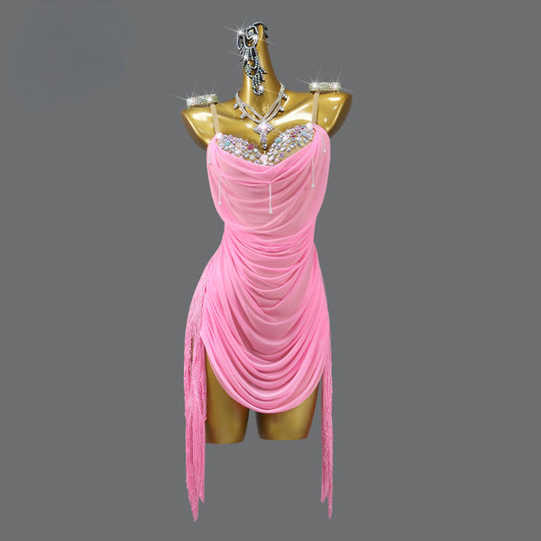 women's light pink latin dress Customized Professonial Dancewear Rhinestone Slip Backless Tassel Dance Rumba Tango Cha Cha Performance Costume – DANCEYM Size:17-17½ 36/37 bamboo-jersey-midweight 18 White Graduation Dresses The open lattice work