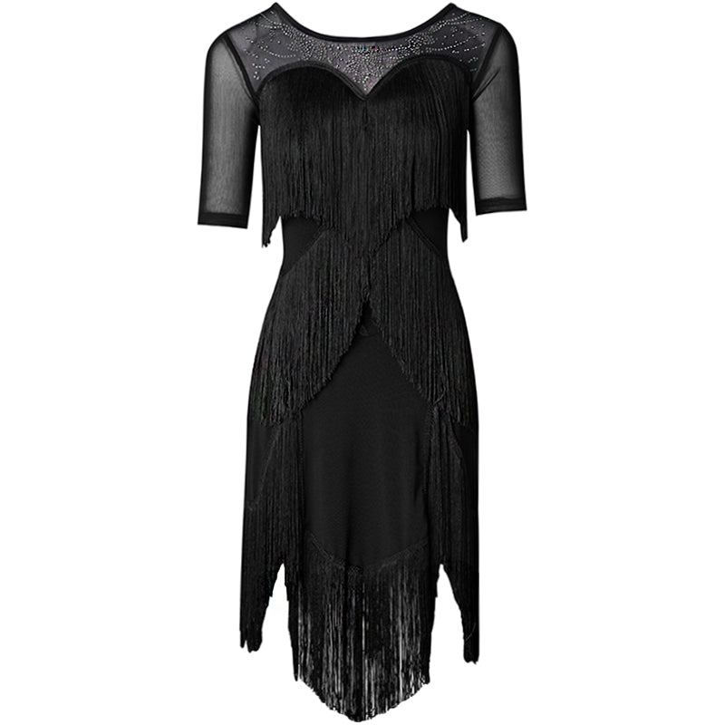 black tailored dress Bohemian Black Sequin Tassel Dress – Victray main image 1