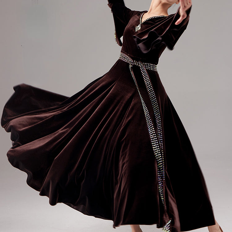 Puff Sleeve Ballroom Dance Dress With Belt