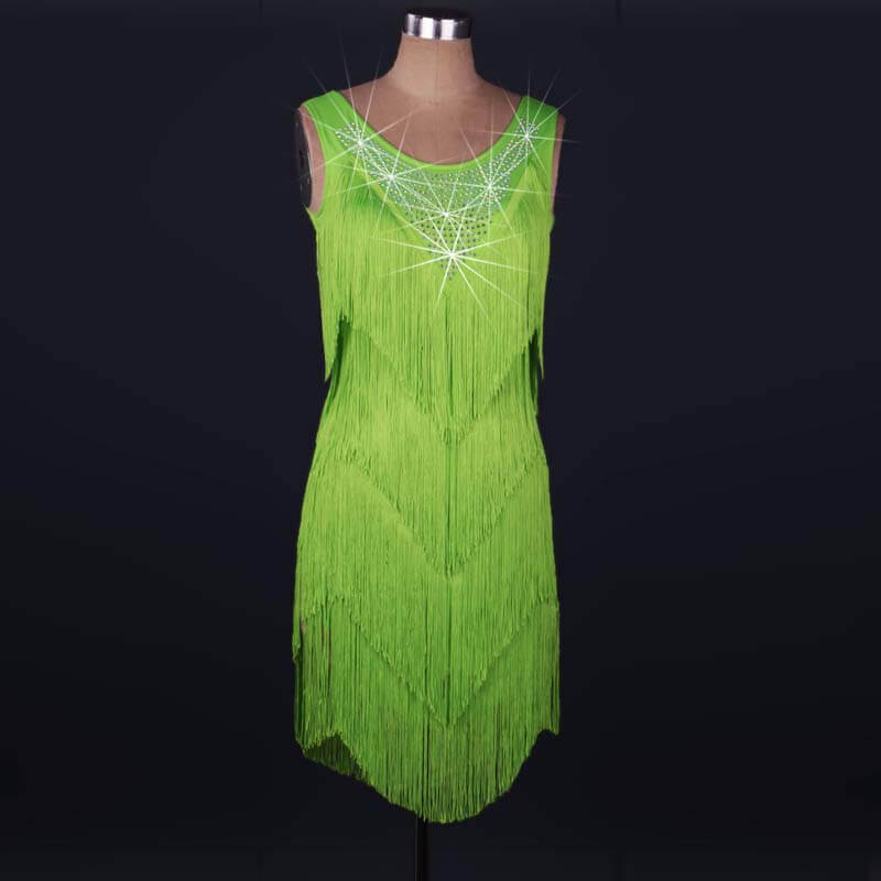 Diamond Tassel Latin Dance Dress-Green