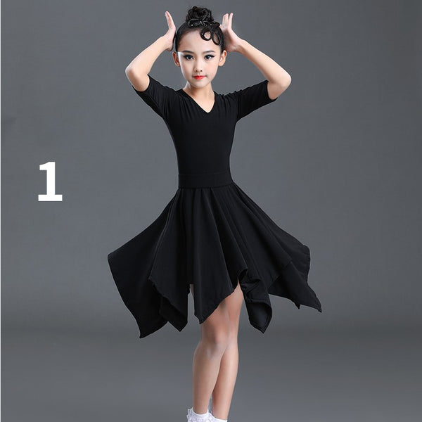 Girls Dance Dress V Neck Irregular Latin Tango Performance Dancewear – DANCEYM Girls Dance Dress V Neck Irregular Latin Tango Performance Dancewear – DANCEYM