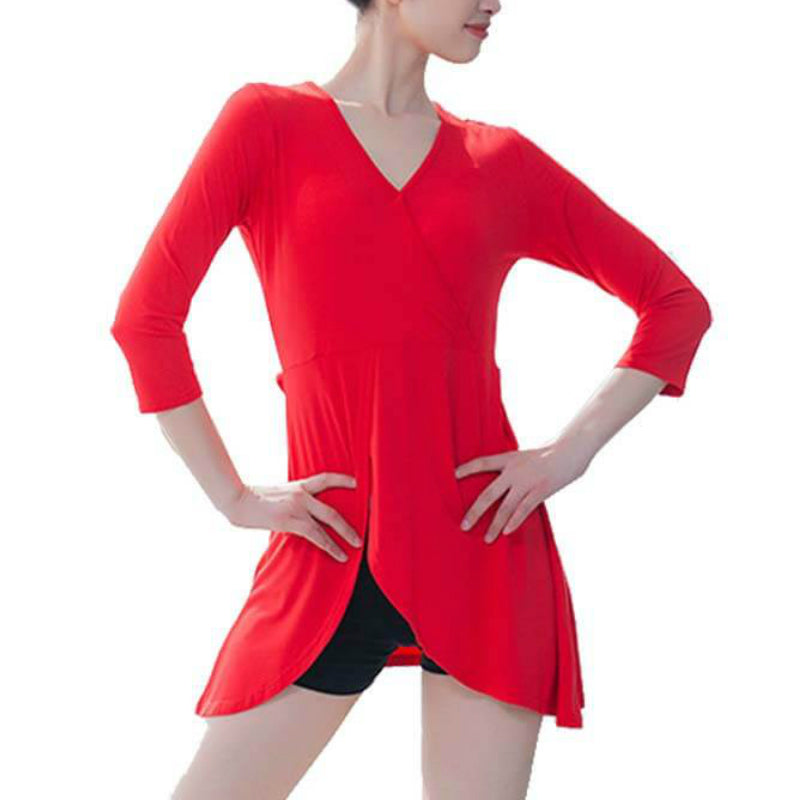 V Neck 3/4 Length Sleeve Latin Top with Lacing