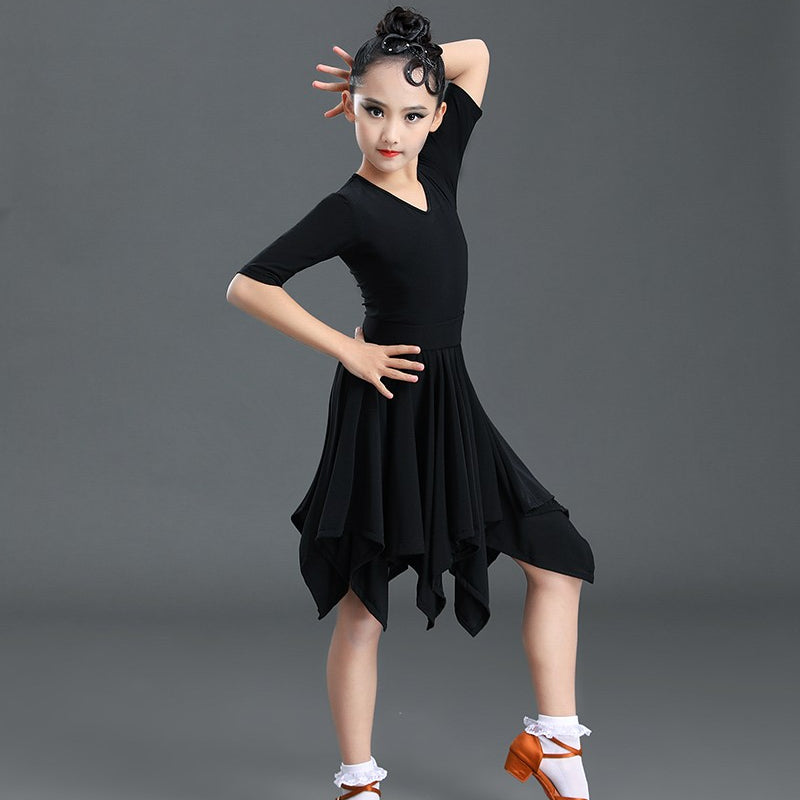 Girls V Neck Irregular Latin Dance Dress