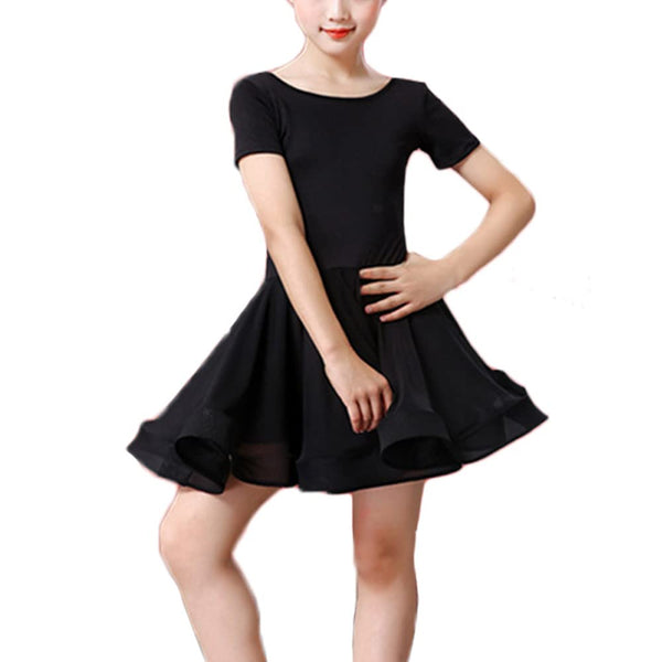 Girl Short Sleeve Latin Dance Dress Dancewear Ballroom Performance Costumes