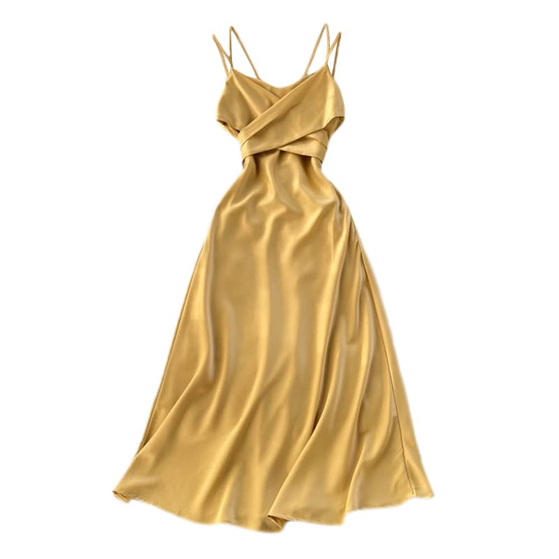 Women Slip Strappy Midi Faux Silk Satin Sexy Party Dress