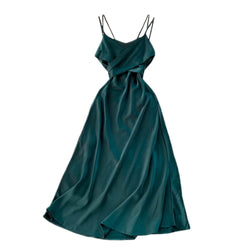 Women Slip Strappy Midi Faux Silk Satin Sexy Party Dress