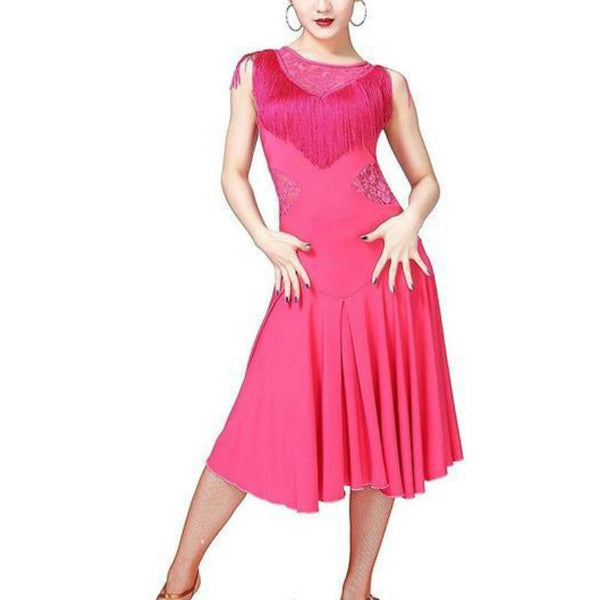 Midi Knee-Length Latin Dress with Tassels