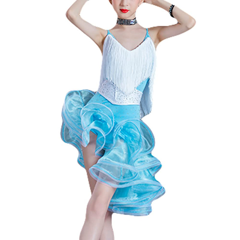 Girl Tassel Ruffles Latin Leotard Irregular Dance Dress Costume