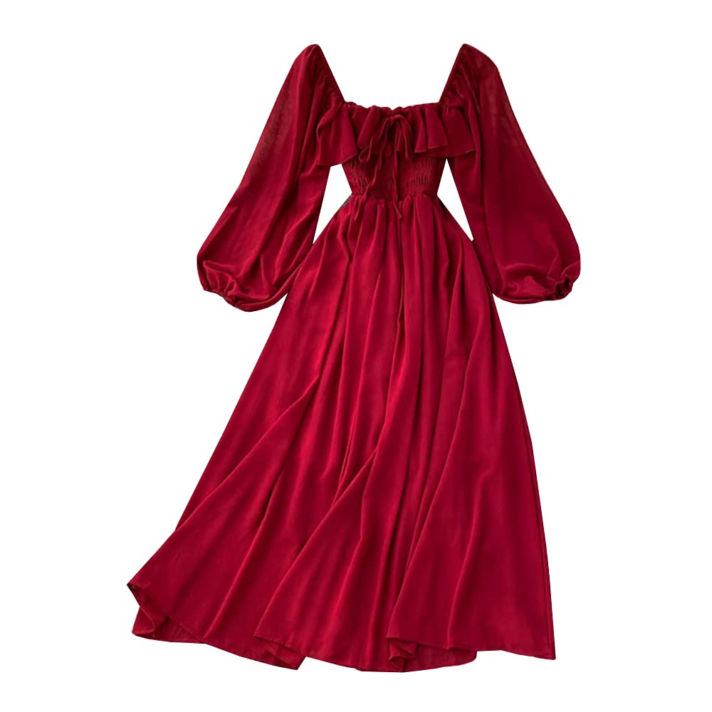 puff chiffon red dress Women Square Neck Long Sleeves Smocked Bust – DANCEYM Sleeves are un Color:Maroon Gingham __l:mocassin-a-talon-femme-cuir-veau-lisse-marron-bergeronnette Shop our stunning black