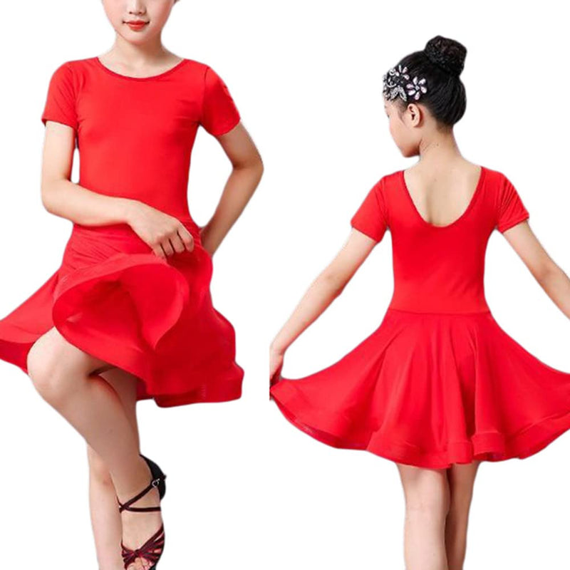 Girl Short Sleeve Latin Dance Dress Dancewear Ballroom Performance Costumes