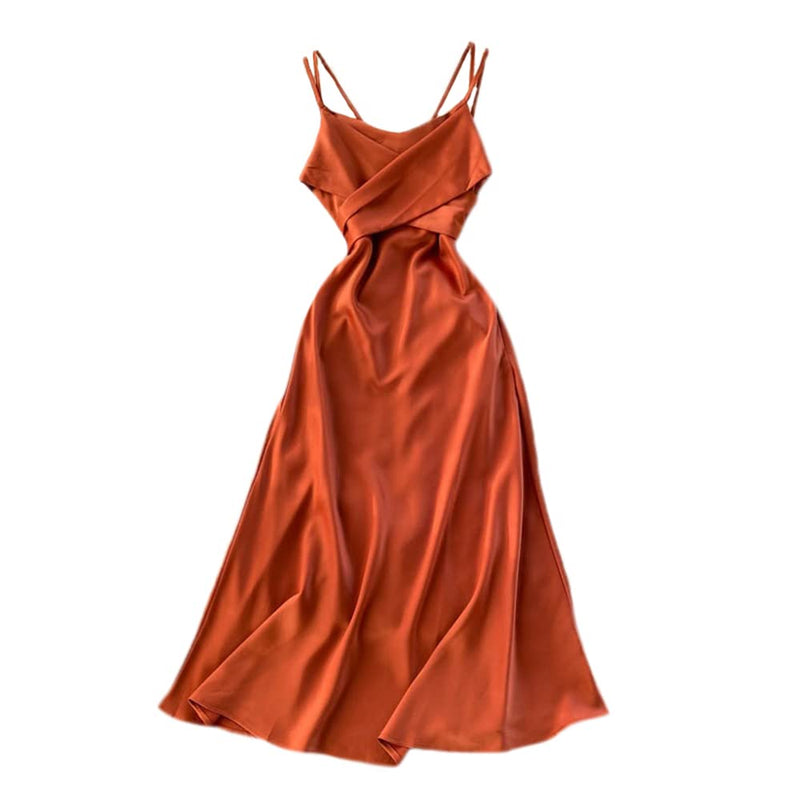 Women Slip Strappy Midi Faux Silk Satin Sexy Party Dress