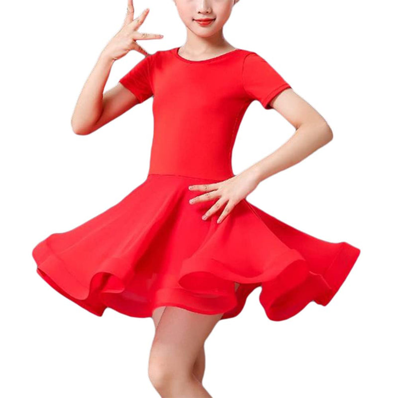 Girl Short Sleeve Latin Dance Dress Dancewear Ballroom Performance Costumes