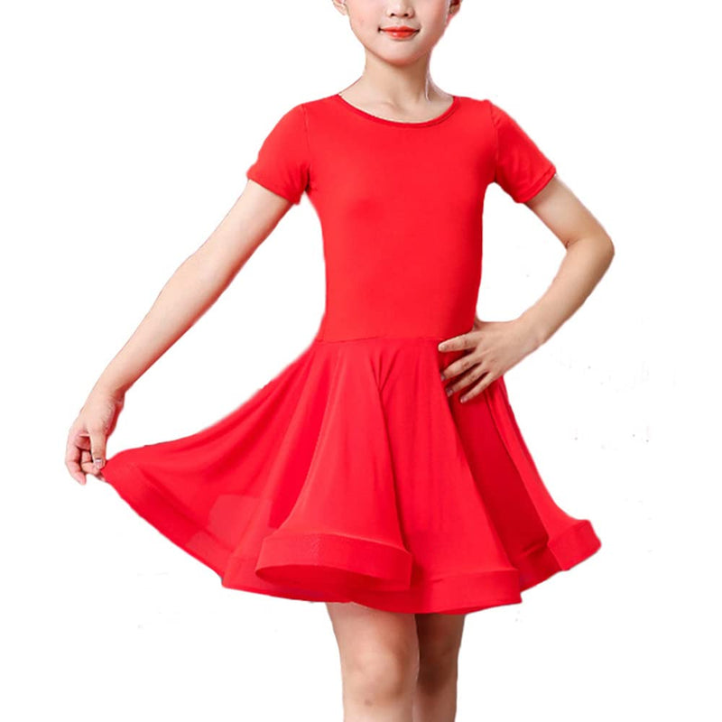 Girl Short Sleeve Latin Dance Dress Dancewear Ballroom Performance Costumes