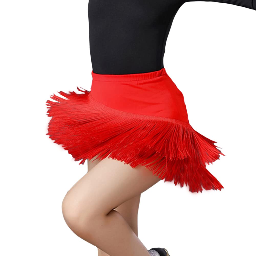 thumbnail image 2 of BK FASO Girls Kids Fringe Dance Hip Skirt Mini Layered Tassel Swing Skirt Latin Ballroom Tango Performance, Black, 4-5T 2 of 13