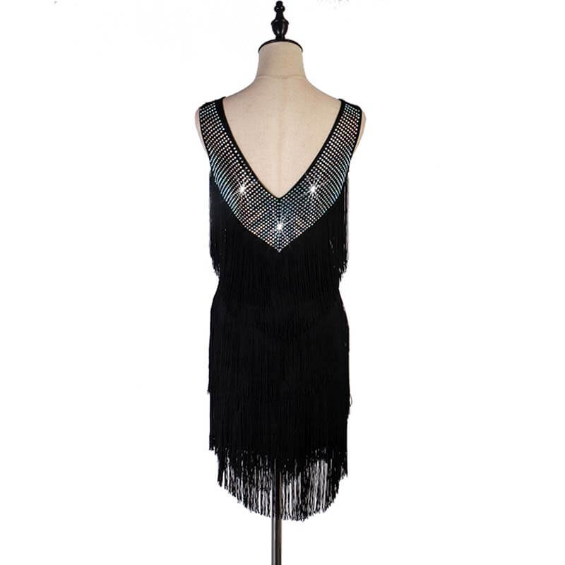 Diamond Tassel Latin Dance Dress-Black