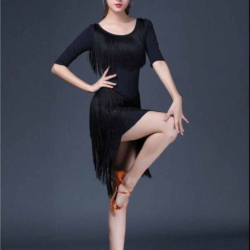 Half Sleeve Tassel Latin Dance Dress