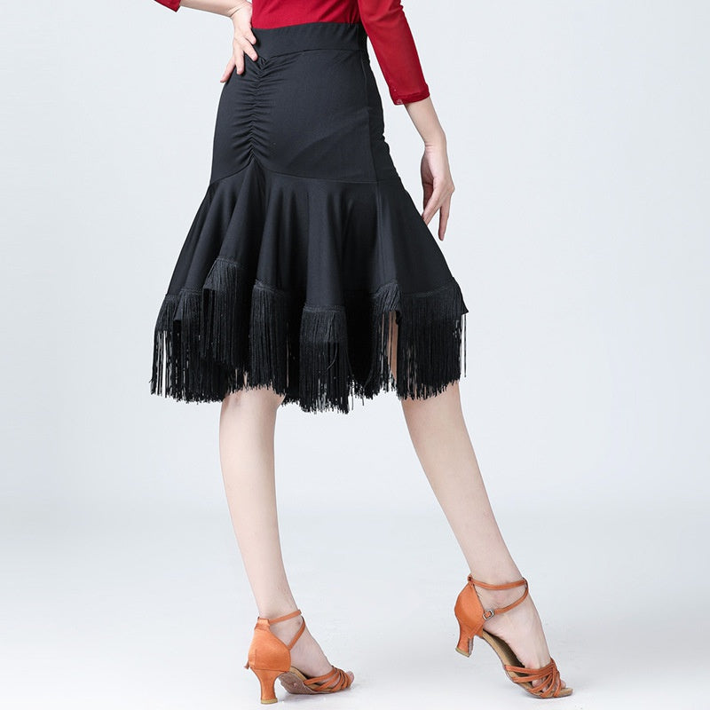 Black Tassel Ruffle Latin Dance Skirt