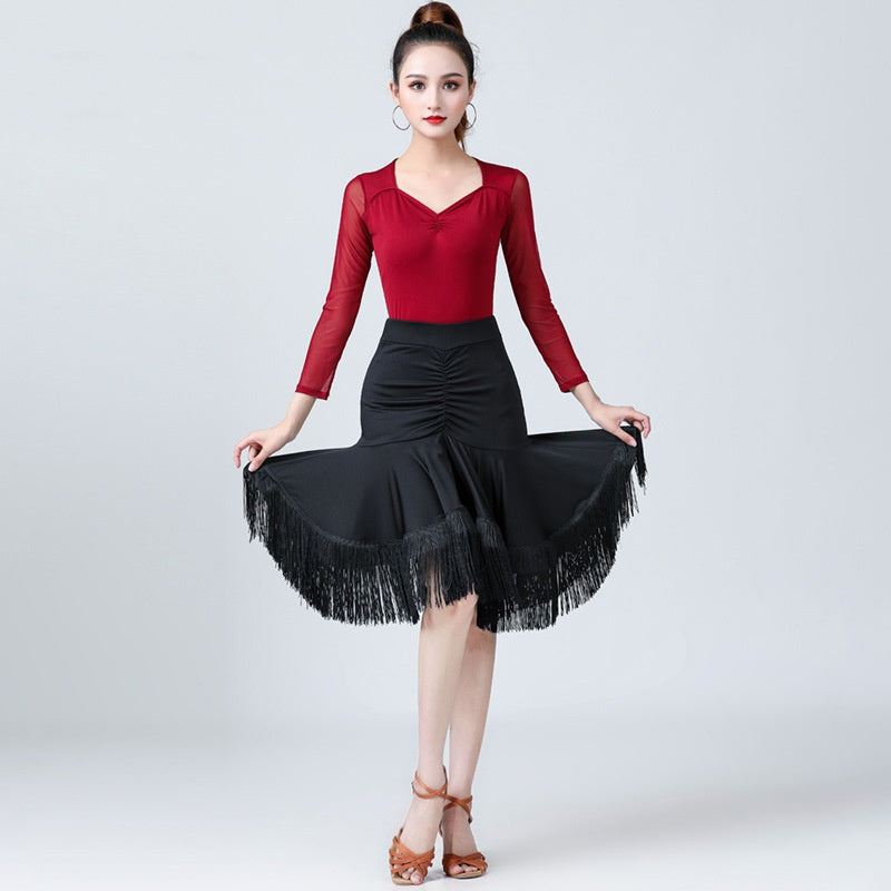 Black Tassel Ruffle Latin Dance Skirt