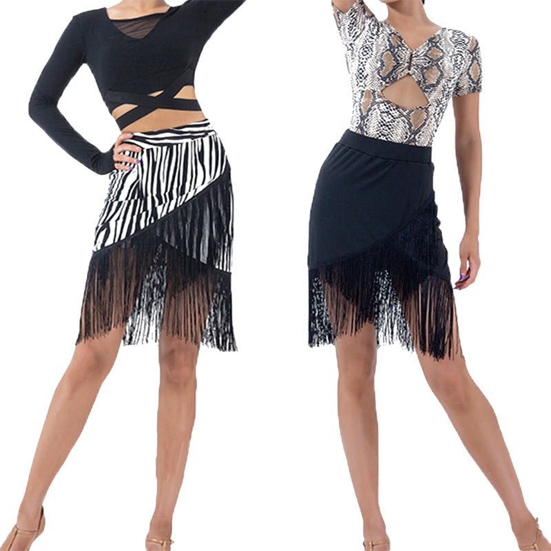 Asymmetric Fringe Tassel Latin Dance Skirt