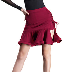 Stretch Lace Up Side Slit Latin Dance Skirt