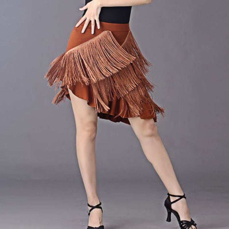 Latin Tango Dance Skirt Asymmetric Tassel