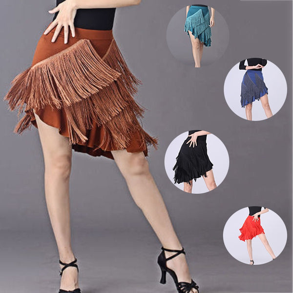 Latin Tango Dance Skirt Asymmetric Tassel