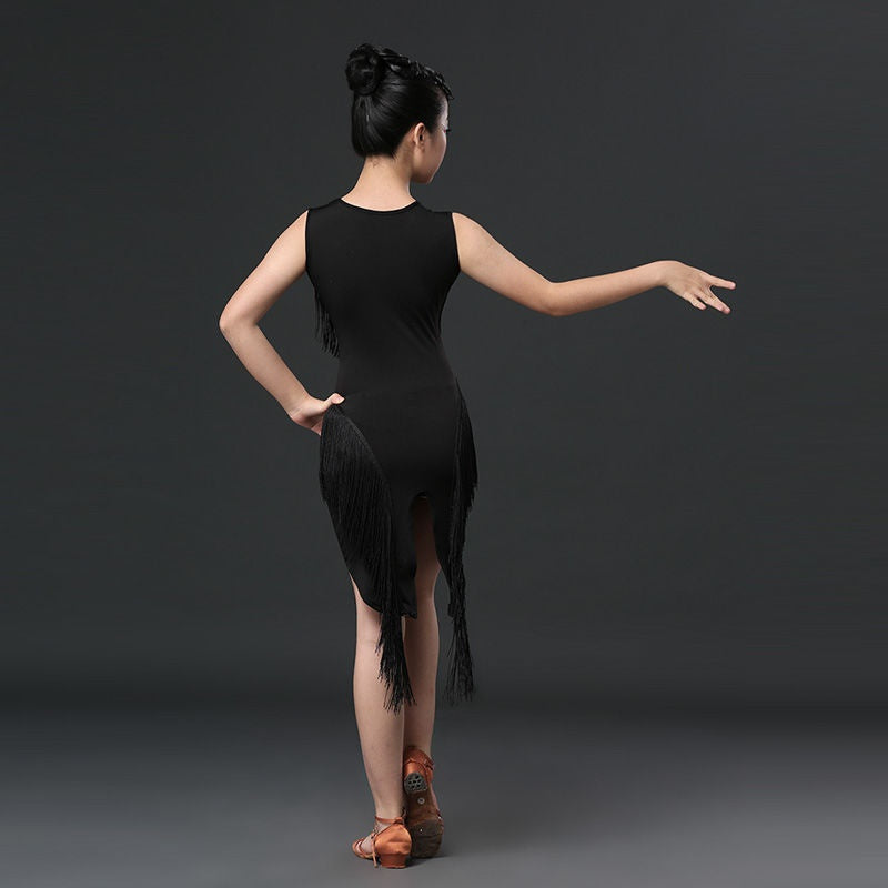Girls Tassel Sleeveless Latin Dance Dress
